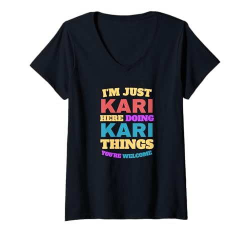 Damen Ich Bin nur Kari und Mache Kari-Dinge, du bist willkommen T-Shirt mit V-Ausschnitt Damen Ich Bin nur Kari und Mache Kari-Dinge, du bist willkommen T-Shirt mit V-Ausschnitt von Cute and Adorable Kari First Name Stuff
