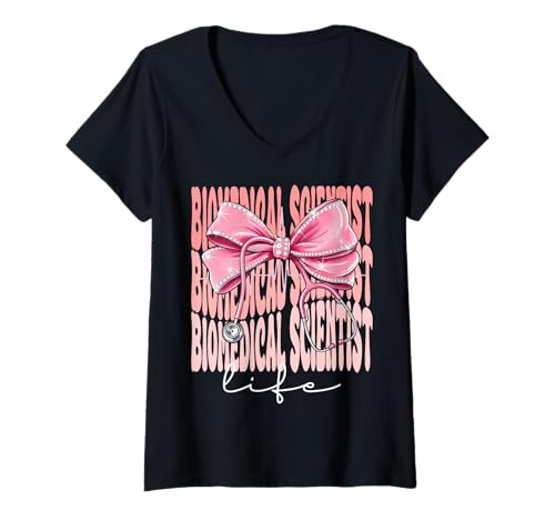 Damen Biomedizinische Wissenschaftlerin Lebenswoche Tag für Frauen Kokette Bogen T-Shirt mit V-Ausschnitt Damen Biomedizinische Wissenschaftlerin Lebenswoche Tag für Frauen Kokette Bogen T-Shirt mit V-Ausschnitt von Cute and Funny Coquette Biomedical Scientist Life
