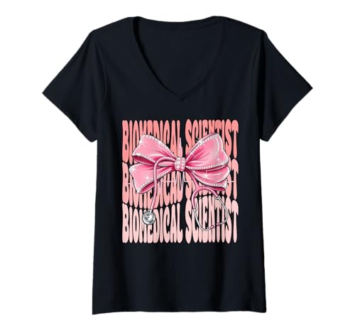 Damen Biomedizinische Wissenschaftlerin Wochentag für Frauen Rosa Kokette Schleife T-Shirt mit V-Ausschnitt Damen Biomedizinische Wissenschaftlerin Wochentag für Frauen Rosa Kokette Schleife T-Shirt mit V-Ausschnitt von Cute and Funny Coquette Biomedical Scientist