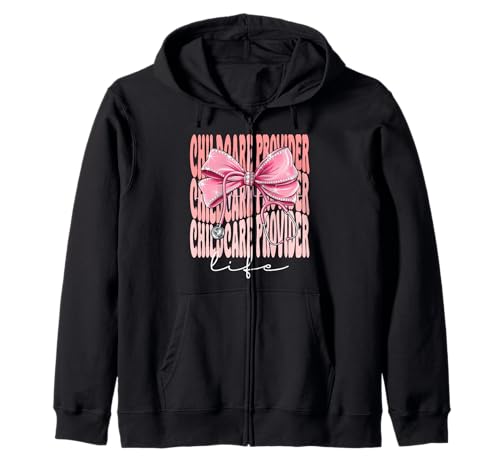 Kinderbetreuungsanbieter Life Week Day für Frauen Rosa Kokette Schleife Kapuzenjacke Kinderbetreuungsanbieter Life Week Day für Frauen Rosa Kokette Schleife Kapuzenjacke von Cute and Funny Coquette Childcare Provider Life