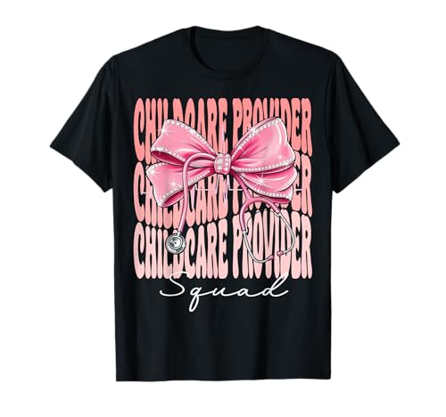 Kinderbetreuungsanbieter Squad Wochentag für Frauen Kokette Schleife T-Shirt Kinderbetreuungsanbieter Squad Wochentag für Frauen Kokette Schleife T-Shirt von Cute and Funny Coquette Childcare Provider Squad