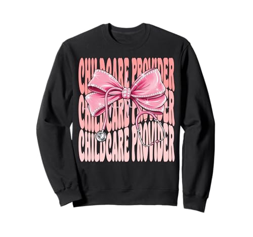 Kinderbetreuungsanbieter Wochentag für Frauen Rosa Kokette Schleife Sweatshirt Kinderbetreuungsanbieter Wochentag für Frauen Rosa Kokette Schleife Sweatshirt von Cute and Funny Coquette Childcare Provider