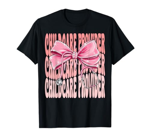 Kinderbetreuungsanbieter Wochentag für Frauen Rosa Kokette Schleife T-Shirt von Cute and Funny Coquette Childcare Provider