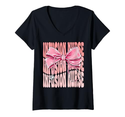 Damen Infusion Krankenschwester-Woche Tag für Frauen Kokette Schleife Stethoskop T-Shirt mit V-Ausschnitt Damen Infusion Krankenschwester-Woche Tag für Frauen Kokette Schleife Stethoskop T-Shirt mit V-Ausschnitt von Cute and Funny Coquette Infusion Nurse