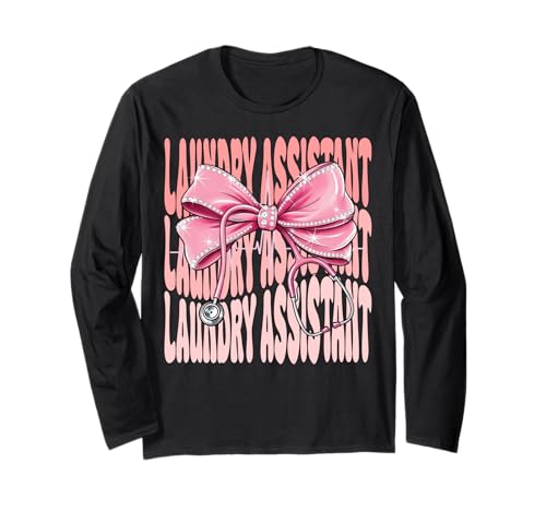 Wäscheassistent Wochentag für Frauen Rosa Kokette Schleife Langarmshirt Wäscheassistent Wochentag für Frauen Rosa Kokette Schleife Langarmshirt von Cute and Funny Coquette Laundry Assistant