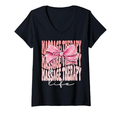 Damen Massagetherapie Lebenswoche Tag für Frauen Rosa Kokette Schleife T-Shirt mit V-Ausschnitt Damen Massagetherapie Lebenswoche Tag für Frauen Rosa Kokette Schleife T-Shirt mit V-Ausschnitt von Cute and Funny Coquette Massage Therapy Life
