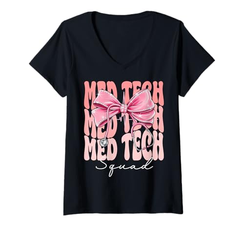 Damen Med Tech Squad Week Day for Women Coquette Bow Stethoskop T-Shirt mit V-Ausschnitt Damen Med Tech Squad Week Day for Women Coquette Bow Stethoskop T-Shirt mit V-Ausschnitt von Cute and Funny Coquette Med Tech Squad