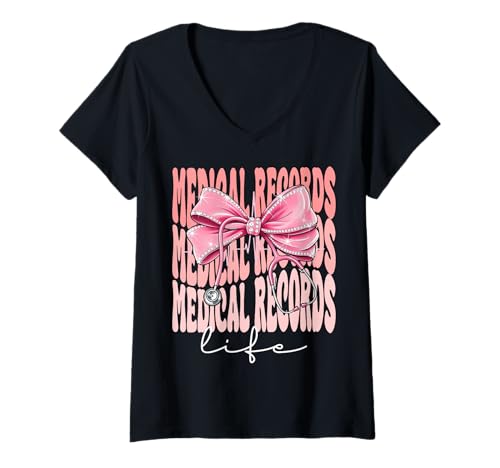 Damen Medical Records Life Week Day für Damen, rosa Kokettenschleife T-Shirt mit V-Ausschnitt Damen Medical Records Life Week Day für Damen, rosa Kokettenschleife T-Shirt mit V-Ausschnitt von Cute and Funny Coquette Medical Records Life