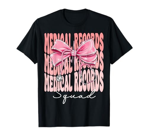 Medical Records Squad Week Day für Damen, pinkfarbener Kokettenbogen T-Shirt von Cute and Funny Coquette Medical Records Squad