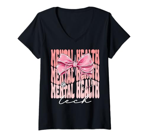 Damen Mental Health Tech Week Day für Damen, rosa Kokettenschleife T-Shirt mit V-Ausschnitt Damen Mental Health Tech Week Day für Damen, rosa Kokettenschleife T-Shirt mit V-Ausschnitt von Cute and Funny Coquette Mental Health Tech