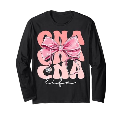 CNA Life Week Day for Women Pink Coquette Bow Stethoskop Langarmshirt CNA Life Week Day for Women Pink Coquette Bow Stethoskop Langarmshirt von Cute and Funny Groovy Coquette CNA Life