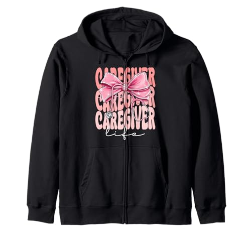 Caregiver Life Week Day für Damen, rosa Kokettenschleife Kapuzenjacke Caregiver Life Week Day für Damen, rosa Kokettenschleife Kapuzenjacke von Cute and Funny Groovy Coquette Caregiver Life