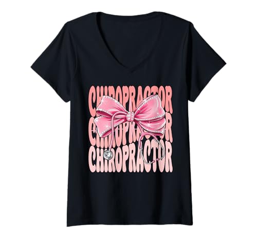 Damen Chiropraktiker Wochentag für Frauen Kokette Bogen Stethoskop T-Shirt mit V-Ausschnitt Damen Chiropraktiker Wochentag für Frauen Kokette Bogen Stethoskop T-Shirt mit V-Ausschnitt von Cute and Funny Groovy Coquette Chiropractor