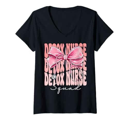 Damen Detox Nurse Squad Week Day für Damen, Kokettenschleife, Rosa T-Shirt mit V-Ausschnitt Damen Detox Nurse Squad Week Day für Damen, Kokettenschleife, Rosa T-Shirt mit V-Ausschnitt von Cute and Funny Groovy Coquette Detox Nurse Squad