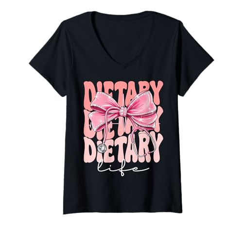 Damen Dietary Life Week Day for Women Coquette Bow Stethoskop T-Shirt mit V-Ausschnitt Damen Dietary Life Week Day for Women Coquette Bow Stethoskop T-Shirt mit V-Ausschnitt von Cute and Funny Groovy Coquette Dietary Life