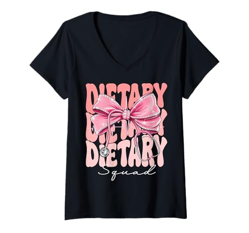 Damen Dietary Squad Week Day for Women Coquette Bow Stethoskop T-Shirt mit V-Ausschnitt Damen Dietary Squad Week Day for Women Coquette Bow Stethoskop T-Shirt mit V-Ausschnitt von Cute and Funny Groovy Coquette Dietary Squad