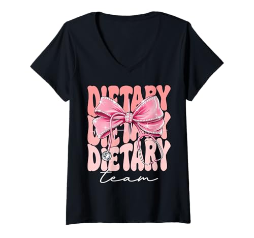 Damen Dietary Team Week Day for Women Coquette Bow Stethoskop T-Shirt mit V-Ausschnitt Damen Dietary Team Week Day for Women Coquette Bow Stethoskop T-Shirt mit V-Ausschnitt von Cute and Funny Groovy Coquette Dietary Team