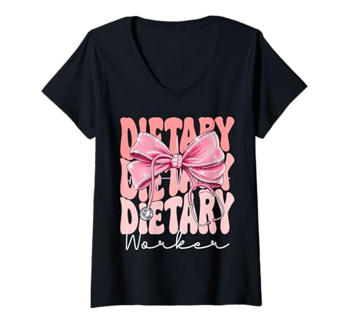 Damen Dietary Worker Week Day for Women Coquette Bow Stethoskop T-Shirt mit V-Ausschnitt Damen Dietary Worker Week Day for Women Coquette Bow Stethoskop T-Shirt mit V-Ausschnitt von Cute and Funny Groovy Coquette Dietary Worker