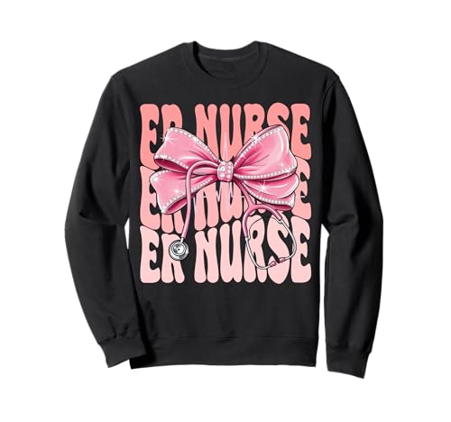 Er Nurse Week Day for Women Pink Coquette Bow Stethoskop Sweatshirt Er Nurse Week Day for Women Pink Coquette Bow Stethoskop Sweatshirt von Cute and Funny Groovy Coquette Er Nurse