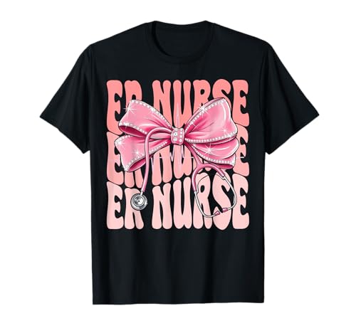 Er Nurse Week Day for Women Pink Coquette Bow Stethoskop T-Shirt Er Nurse Week Day for Women Pink Coquette Bow Stethoskop T-Shirt von Cute and Funny Groovy Coquette Er Nurse