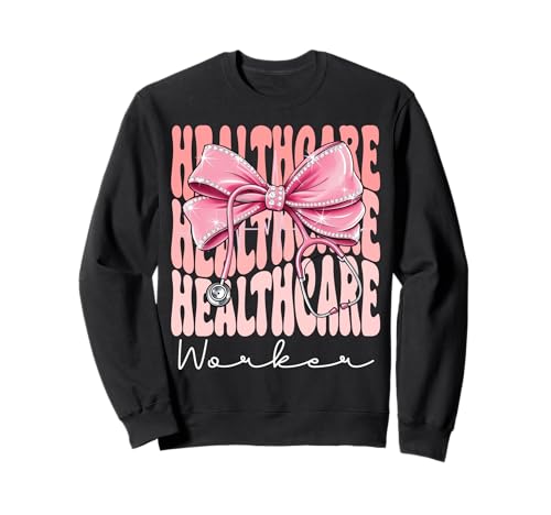 Wochentag für Frauen im Gesundheitswesen, rosa Kokettenschleife Sweatshirt Wochentag für Frauen im Gesundheitswesen, rosa Kokettenschleife Sweatshirt von Cute and Funny Groovy Coquette Healthcare Worker