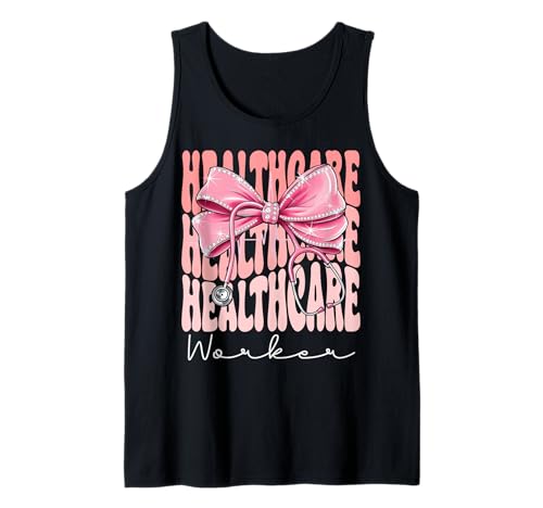 Wochentag für Frauen im Gesundheitswesen, rosa Kokettenschleife Tank Top Wochentag für Frauen im Gesundheitswesen, rosa Kokettenschleife Tank Top von Cute and Funny Groovy Coquette Healthcare Worker