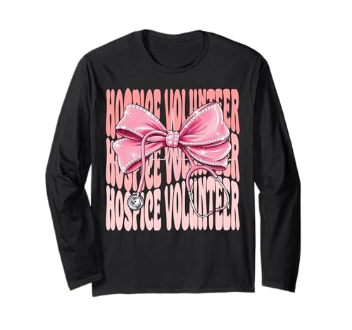 Hospiz Volunteer Week Day für Frauen Rosa Kokette Bow Langarmshirt Hospiz Volunteer Week Day für Frauen Rosa Kokette Bow Langarmshirt von Cute and Funny Groovy Coquette Hospice Volunteer