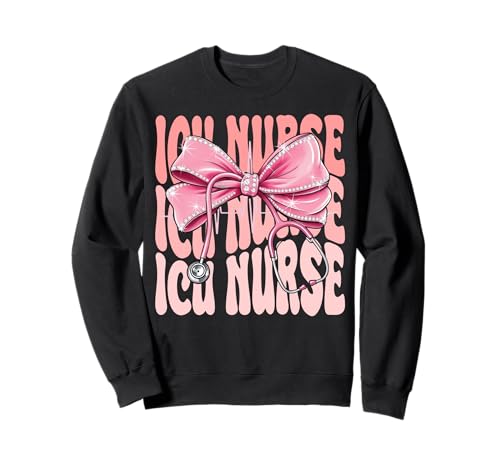 ICU Nurse Week Day for Women Pink Coquette Bow Stethoskop Sweatshirt von Cute and Funny Groovy Coquette ICU Nurse