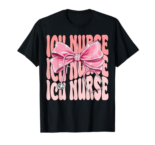 ICU Nurse Week Day for Women Pink Coquette Bow Stethoskop T-Shirt ICU Nurse Week Day for Women Pink Coquette Bow Stethoskop T-Shirt von Cute and Funny Groovy Coquette ICU Nurse