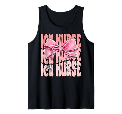 ICU Nurse Week Day for Women Pink Coquette Bow Stethoskop Tank Top von Cute and Funny Groovy Coquette ICU Nurse