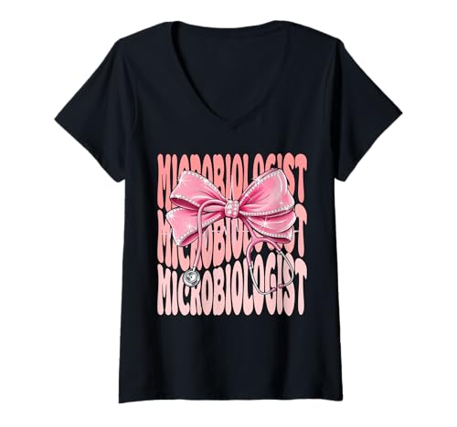 Damen Mikrobiologe Week Day for Women Coquette Bow Stethoskop T-Shirt mit V-Ausschnitt Damen Mikrobiologe Week Day for Women Coquette Bow Stethoskop T-Shirt mit V-Ausschnitt von Cute and Funny Groovy Coquette Microbiologist