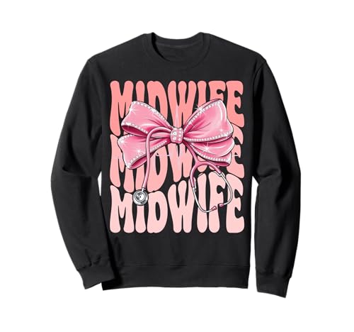 Hebammenwochentag für Frauen, rosa Kokette mit Schleife, Stethoskop Sweatshirt Hebammenwochentag für Frauen, rosa Kokette mit Schleife, Stethoskop Sweatshirt von Cute and Funny Groovy Coquette Midwife