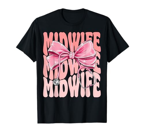 Hebammenwochentag für Frauen, rosa Kokette mit Schleife, Stethoskop T-Shirt Hebammenwochentag für Frauen, rosa Kokette mit Schleife, Stethoskop T-Shirt von Cute and Funny Groovy Coquette Midwife