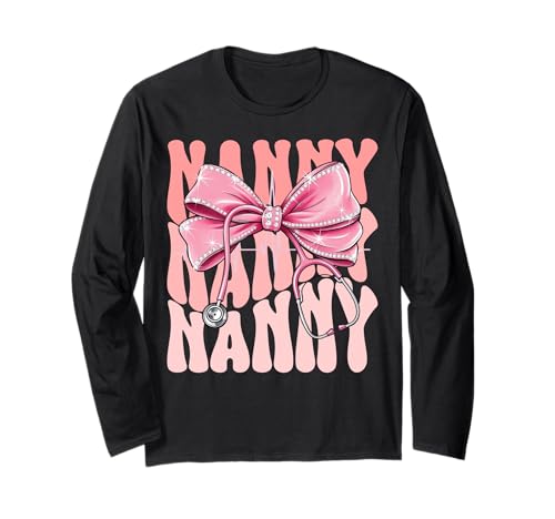 Nanny Week Day for Women Pink Coquette Bow Stethoskop Langarmshirt von Cute and Funny Groovy Coquette Nanny