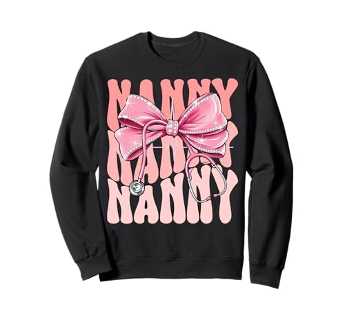 Nanny Week Day for Women Pink Coquette Bow Stethoskop Sweatshirt von Cute and Funny Groovy Coquette Nanny