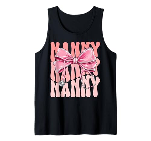 Nanny Week Day for Women Pink Coquette Bow Stethoskop Tank Top von Cute and Funny Groovy Coquette Nanny