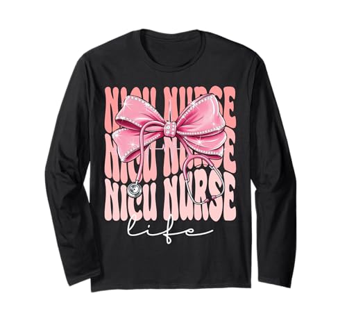Nicu Krankenschwester Life Week Day für Frauen Rosa Kokette Schleife Langarmshirt Nicu Krankenschwester Life Week Day für Frauen Rosa Kokette Schleife Langarmshirt von Cute and Funny Groovy Coquette Nicu Nurse Life