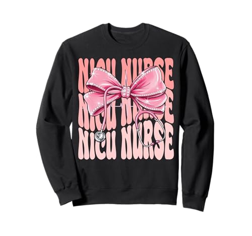 Nicu Stethoskop für Damen, mit Schleife, Rosa Sweatshirt von Cute and Funny Groovy Coquette Nicu Nurse