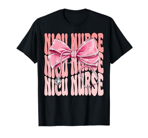 Nicu Stethoskop für Damen, mit Schleife, Rosa T-Shirt Nicu Stethoskop für Damen, mit Schleife, Rosa T-Shirt von Cute and Funny Groovy Coquette Nicu Nurse
