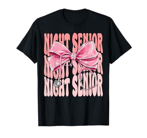 Night Senior Week Day for Women Coquette Bow Stethoskop T-Shirt Night Senior Week Day for Women Coquette Bow Stethoskop T-Shirt von Cute and Funny Groovy Coquette Night Senior