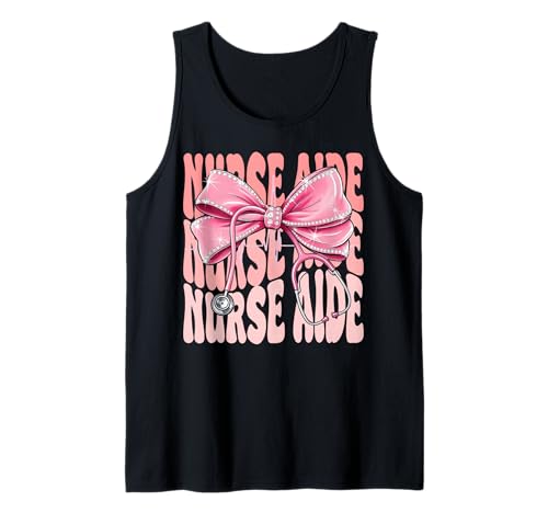 Krankenschwesterhelfer Wochentag für Frauen Rosa Kokette Schleife Stethoskop Tank Top Krankenschwesterhelfer Wochentag für Frauen Rosa Kokette Schleife Stethoskop Tank Top von Cute and Funny Groovy Coquette Nurse Aide