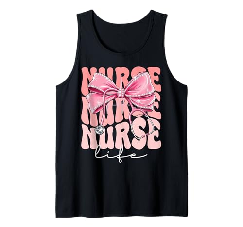 Nurse Life Week Day for Women Pink Coquette Bow Stethoskop Tank Top von Cute and Funny Groovy Coquette Nurse Life