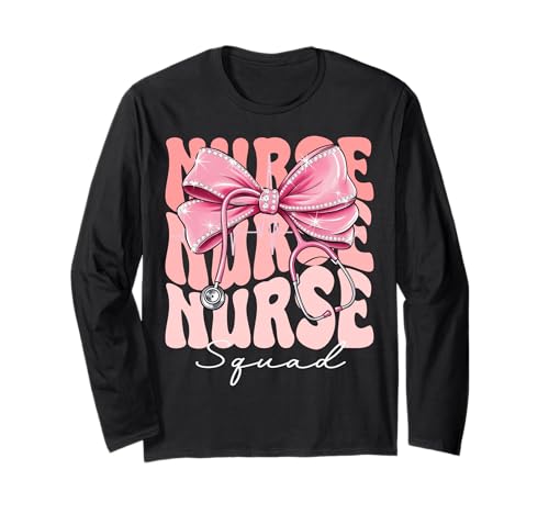 Nurse Squad Week Day for Women Coquette Bow Stethoskop Langarmshirt von Cute and Funny Groovy Coquette Nurse Squad