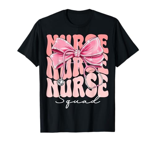 Nurse Squad Week Day for Women Coquette Bow Stethoskop T-Shirt von Cute and Funny Groovy Coquette Nurse Squad
