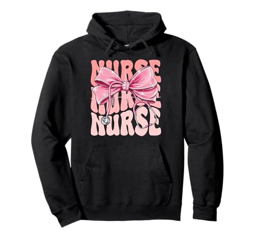 Krankenschwesterwoche für Frauen, rosa Kokette mit Schleife, Stethoskop Pullover Hoodie von Cute and Funny Groovy Coquette Nurse