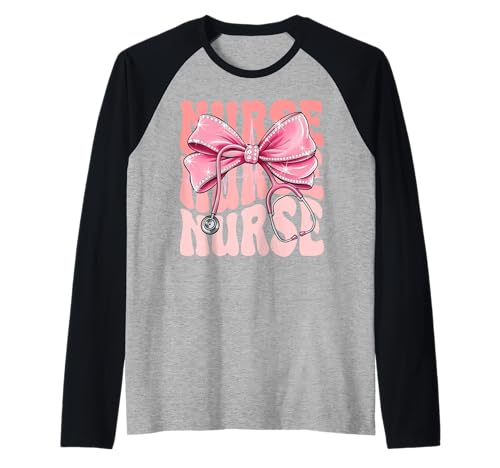 Krankenschwesterwoche für Frauen, rosa Kokette mit Schleife, Stethoskop Raglan Krankenschwesterwoche für Frauen, rosa Kokette mit Schleife, Stethoskop Raglan von Cute and Funny Groovy Coquette Nurse