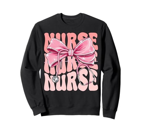 Krankenschwesterwoche für Frauen, rosa Kokette mit Schleife, Stethoskop Sweatshirt Krankenschwesterwoche für Frauen, rosa Kokette mit Schleife, Stethoskop Sweatshirt von Cute and Funny Groovy Coquette Nurse