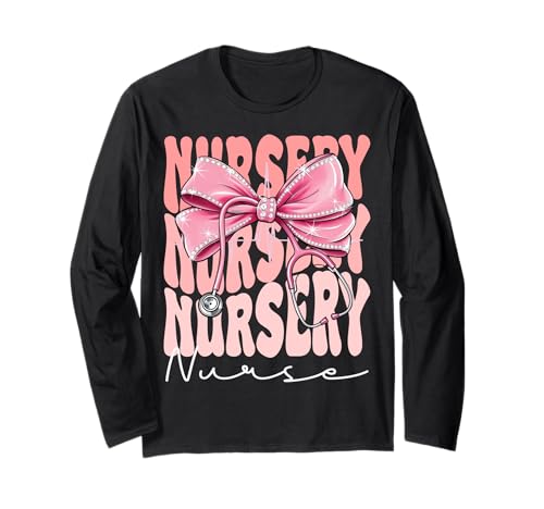 Nursery Nurse Week Day for Women Coquette Bow Stethoskop Langarmshirt Nursery Nurse Week Day for Women Coquette Bow Stethoskop Langarmshirt von Cute and Funny Groovy Coquette Nursery Nurse
