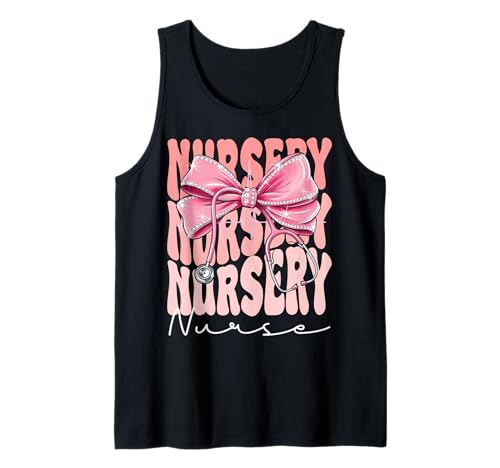 Nursery Nurse Week Day for Women Coquette Bow Stethoskop Tank Top Nursery Nurse Week Day for Women Coquette Bow Stethoskop Tank Top von Cute and Funny Groovy Coquette Nursery Nurse
