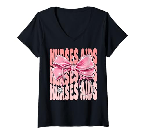 Damen Nurses Aids Week Day for Women Coquette Bow Stethoskop T-Shirt mit V-Ausschnitt Damen Nurses Aids Week Day for Women Coquette Bow Stethoskop T-Shirt mit V-Ausschnitt von Cute and Funny Groovy Coquette Nurses Aids